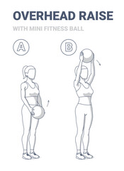 Girl Doing Overhead Raise with Medicine Ball Home Workout Exercise Guidance Illustration.