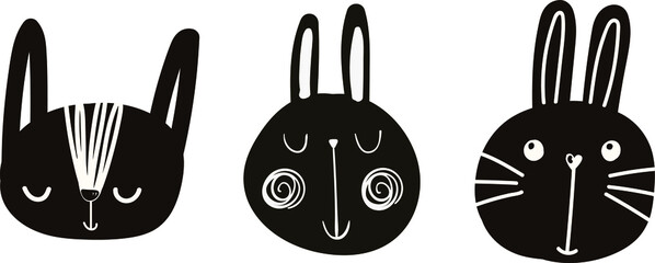 vector cute baby illustration with animal muzzles, scandinavian style