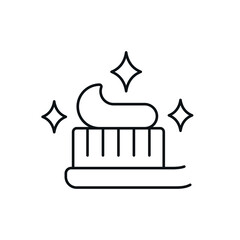 Toothpaste and brush linear icon. Dental services and therapy. Thin line customizable illustration. Vector isolated outline drawing. Editable stroke