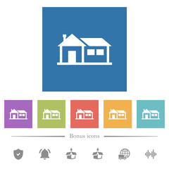 Family house flat white icons in square backgrounds