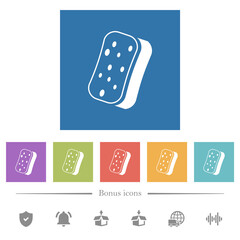 Dishwashing sponge flat white icons in square backgrounds