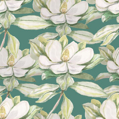 
Magnolia flower flowers bright exotic watercolor hand drawn print patern seamless set nature flowering branches and leaves flora botany