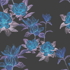 
Magnolia flower flowers bright exotic watercolor hand drawn print patern seamless set nature flowering branches and leaves flora botany