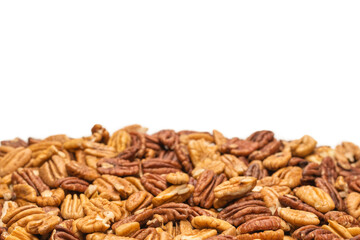 Tasty pecan-nut background. Top view.