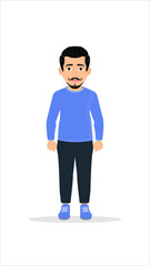 Vector illustration of man in casual clothes under the white background. Cartoon realistic people illustration. Flat young man. Front view man