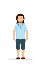 Vector illustration of man in casual clothes under the white background. Cartoon realistic people illustration. Flat young man. Front view man