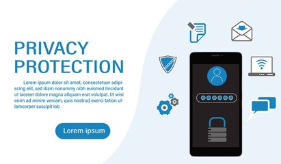 Personal data security vector illustration. Online file server protection system concept with computer and lock. Secure information transfer background template for web banner.
