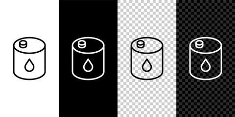 Set line Barrel oil icon isolated on black and white, transparent background. Vector