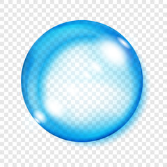Big translucent light blue sphere with glares and shadows on transparent background. Transparency only in vector format
