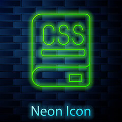 Glowing neon line Books about programming icon isolated on brick wall background. Programming language concept. PHP, CSS, XML, HTML, Javascript learning. Vector