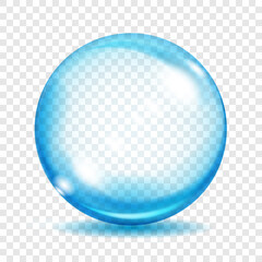 Big translucent light blue sphere with glares and shadows on transparent background. Transparency only in vector format