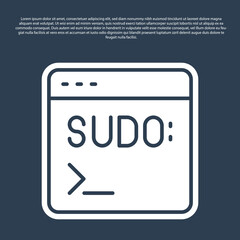 Blue line Code terminal icon isolated on blue background. Browser window with command line. Command panel. Programming coding. Notepad. Vector