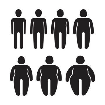 Thin and fat. Stylized stick characters people symbols overweight silhouettes tummy male fat person garish vector illustrations isolated