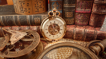 Fototapeta na wymiar Vintage pocket watch. Vintage background Concept of time history.