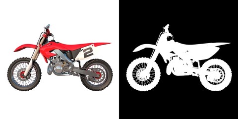 off road motorcycle motocross 1- Lateral view white background alpha png 3D Rendering Ilustracion 3D