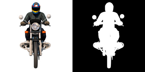 City urban motorcycle with driver 1- Front view white background alpha png 3D Rendering Ilustracion 3D