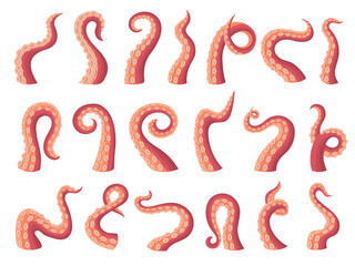 Octopus cut tentacles. Danger underwater wild animal body parts ocean octopus recent vector stylized illustrations isolated © ONYXprj