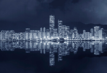 Panorama of downtown of Hong Kong city at night