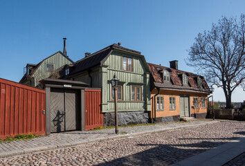 Fototapeta na wymiar Old wood houses in Stockholm district Södermalm
