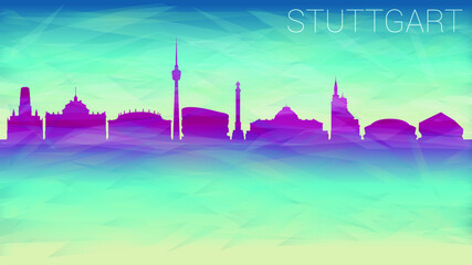 Stuttgart Germany Skyline City Silhouette. Broken Glass Abstract Geometric Dynamic Textured. Banner Background. Colorful Shape Composition.