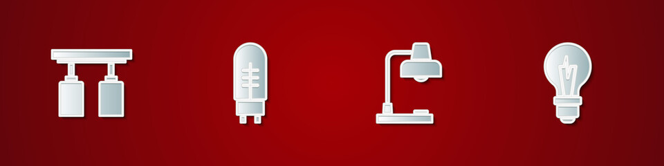 Set Led track lights and lamps, Light emitting diode, Table and bulb icon. Vector