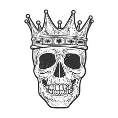 skull in crown sketch engraving vector illustration. T-shirt apparel print design. Scratch board imitation. Black and white hand drawn image.