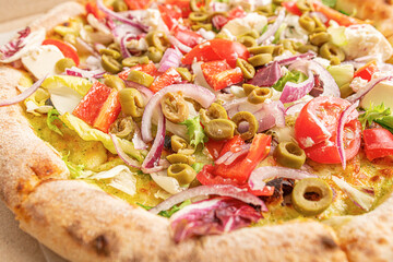 Appetizing pizza close-up.