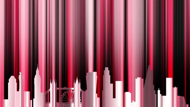 London. Background with the outline of the city. Vertical shimmery stripes. Abstraction with a mirror effect.