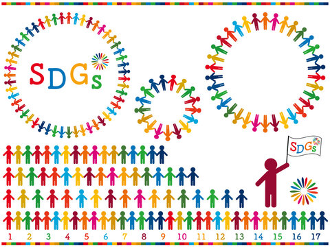 SDGsイメージの17色の人型のフレームやラインのベクター素材セット