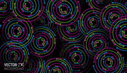Colorful neon green blue pink circles texture background vector