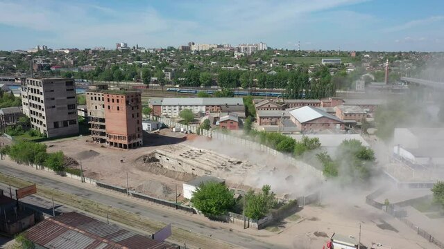 Kharkiv, Ukraine: fallen tower of old grain elevator building after undermining