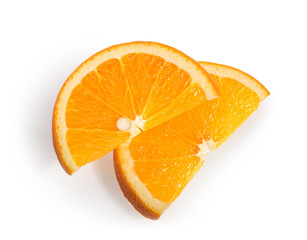 Orange fruit slices on white background