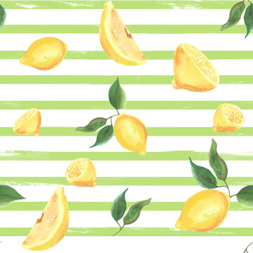 Stripey Lemon Seamless Repeatable Pattern | Fresh Lemon Pattern For Summer