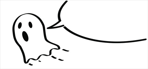 Flying baby ghost with speech bubble, for Happy halloween party on 31 october fest. Ghosts pictogram. Vector ghost sign. Cartoon fly spook seamless pattern. Zombie, monster, spooky, boo, scary symbol.