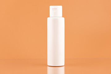 Unbranded plastic flacon for cosmetics products. Skincare and cosmetology mockup. Branding identity mockup concept