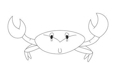 Crab with claws. Live cute seafood. Isolated contour black and white object on a white background.