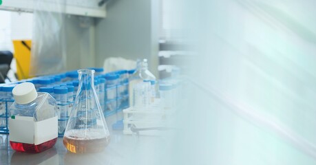 Composition of flasks and test tubes in lab with motion blur