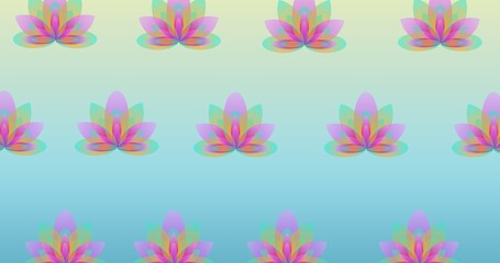 Fototapeta na wymiar Illustration of rows of colorful flowers on blue background