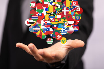 World map with all states and their flags,3d render.