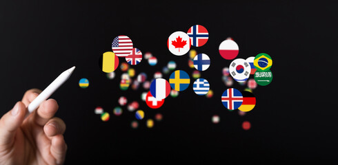 World map with all states and their flags,3d render.