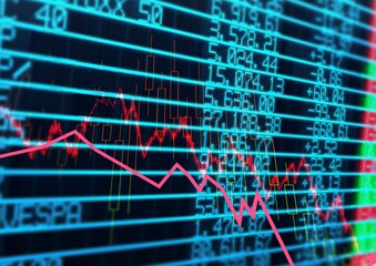 Stock market data and graphs processing over black background, finances and economy concepts