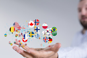 Global communication, international messaging and translation concept