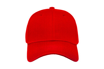 Baseball cap color red close-up of front view on white background