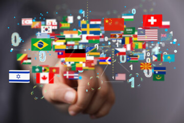 Global communication, international messaging and translation concept