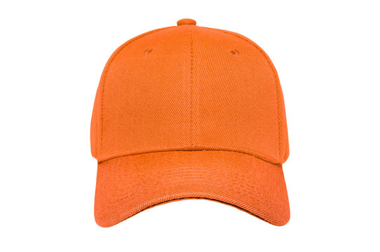 Baseball cap color orange close-up of front view on white background
