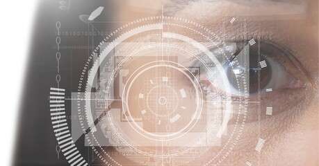 Composition of scope scanning data processing over woman's face