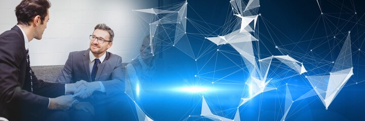 Composition of network of connections over businessmen shaking hands