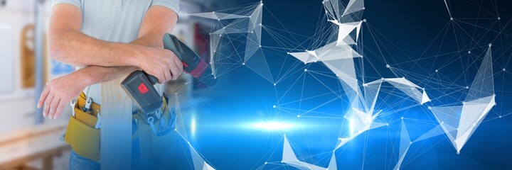 Composition of network of connections over handyman holding drill