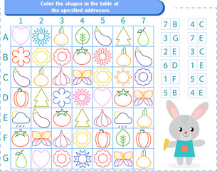  Logic game for children. Find the figures at the address. Color only these shapes