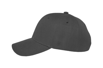 Baseball cap color darkgrey close-up of side view on white background
